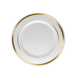 Prato de Sobremesa Branco com Fio Dourado 19cm 6Un