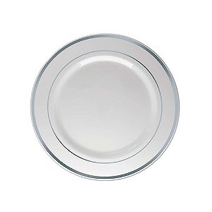 Prato de Sobremesa Branco com Fio Prata 19cm 6Un