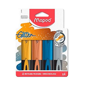 Canetas Marca Texto Metal com Glitters 4Un - Maped