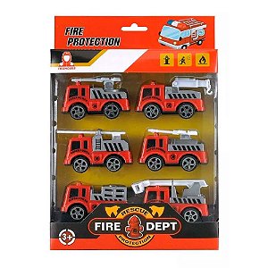 Kit Mini Caminhões Carrinhos Bombeiros 6un