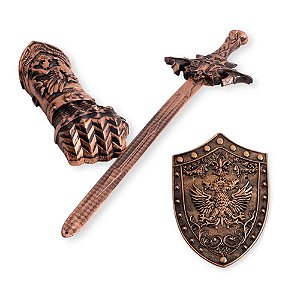 Brinquedo Kit Medieval Escudo de Mão e Espada Dourado
