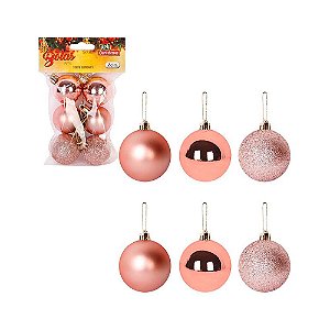 Enfeite Bola Árvore de Natal Rose 4cm 6Un