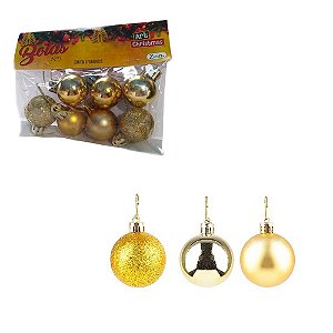 Enfeite Bola Glitter de Natal Dourada 3cm - 7un