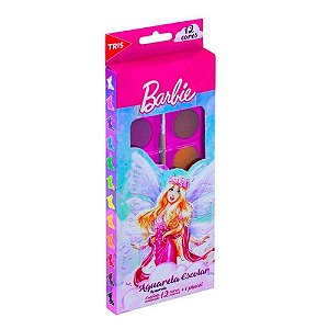 Kit Aquarela Escolar 12 cores + Pincel Barbie Rosa - Tris