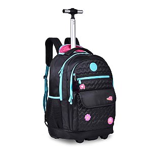 Mochila de Rodinhas Luluca Preto e azul Lulike - AVARIA