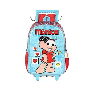 Mochila de Rodinhas Lançamento Mônica Azul/Vermelho - Luxcel