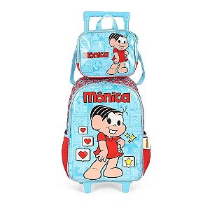 Kit Mochila Rodinhas + Lancheira Térm Mônica Azul - Luxcel