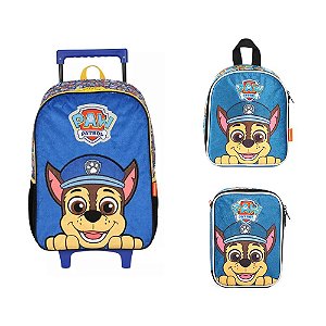 Kit Mochila Rodinhas + Lancheira + Estojo Chase  - Luxcel