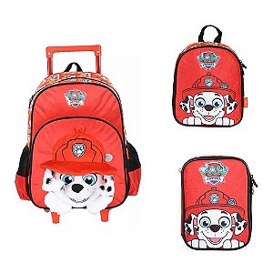 Kit Mochila Rodinhas + Lancheira + Estojo Marshall - Luxcel