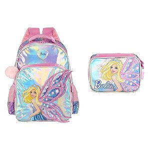 Kit Mochila de Costas + Estojo Box Barbie Borboleta - Luxcel