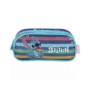 Estojo Duplo Escolar Stitch Cream Azul - Luxcel