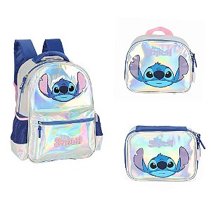 KIT Mochila Costas + Lancheira + Estojo Box Stitch - Prata