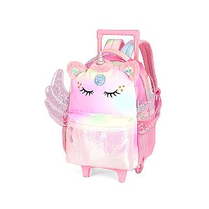 Mochila de Rodinhas Lanç. Unicórnio c/ Asa Rosa - Luxcel