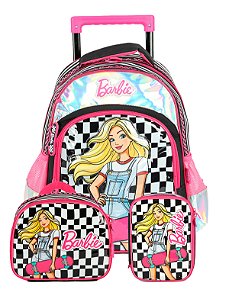 Kit Escolar Mochila Lancheira Estojo Barbie Racing