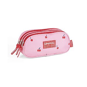Estojo Escolar 3 Divisórias Rosa Cereja Up4You - Luxcel