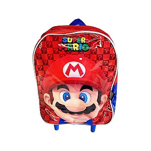 Mochila de Rodinhas Pequena Super Mario Vermelha - Luxcel