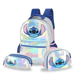 KIT Mochila Costas + Lancheira + Estojo 3 div Stitch - Prata