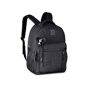 MOCHILA ESCOLAR DE COSTAS FEMININA PRETA C/ CHARMS - REBECCA BONBON