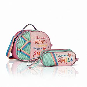 KIT Escolar Feminino Lancheira Térmica + Estojo Duplo Rosa Smile - Clio