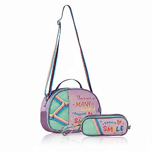 KIT Escolar Lancheira + Estojo Duplo Roxo Smile - Clio