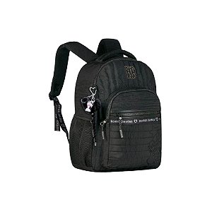 MOCHILA ESCOLAR DE COSTAS PRETA C/ CHARMS - REBECCA BONBON
