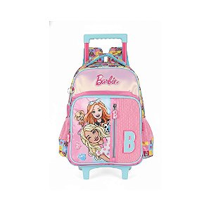 MOCHILA DE RODINHAS ESCOLAR BARBIE NAILON AZUL