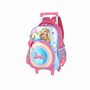 MOCHILA DE RODINHAS ESCOLAR BARBIE NAILON ROSA