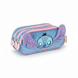 ESTOJO 3 DIVISÓRIAS PELÚCIA AZUL STITCH - LUXCEL