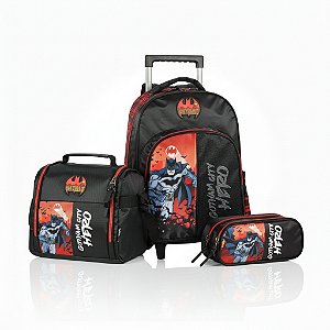 KIT VERMELHO BATMAN MOCHILA+ESTOJO 3 DIV+ LANCHEIRA - LUXCEL