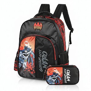 KIT ESCOLAR VERMELHO BATMAN MOCHILA C.+ ESTOJO BOX - LUXCEL