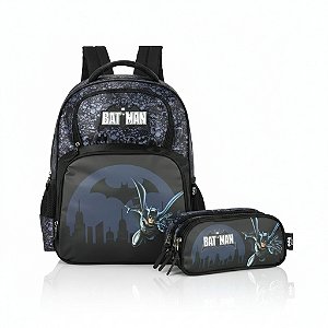 KIT PRETO BATMAN MOCHILA COSTAS+ ESTOJO 3 DIVISÕES