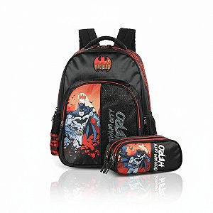 KIT VERMELHO BATMAN MOCHILA COSTAS+ ESTOJO 3 DIVISÕES
