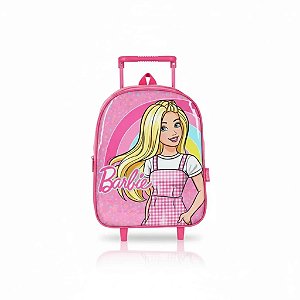 MOCHILA DE CARRINHO ESCOLAR BARBIE ROSA - LUXCEL