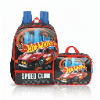 KIT ESCOLAR MOCHILA COSTAS + LANCHEIRA HOT WHEELS PRETA