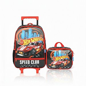 KIT ESCOLAR MOCHILA CARRINHO + LANCHEIRA HOT WHEELS PRETA
