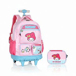 KIT MOCHILA CARRINHO + ESTOJO BOX AMIGOS HELLO KITTY ROSA