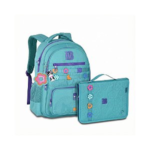 Mochila Costas Rebecca BONBON + Estojo Fichário Azul Flower