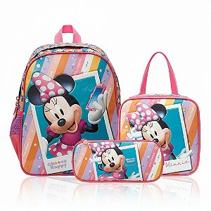 KIT MOCHILA COSTAS+ ESTOJO DUPLO+ LANCHEIRA MINNIE MOUSE R1