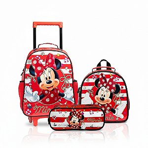 MOCHILA CARRINHO INF + ESTOJO DUPLO+ LANCHEIRA MINNIE MOUSE