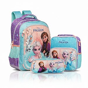 MOCHILA COSTAS FROZEN + ESTOJO DUPLO+ LANCHEIRA TÉRMICA