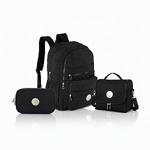 KIT MOCHILA COSTAS+ ESTOJO BOX+ LANCHEIRA TRENDY PRETA
