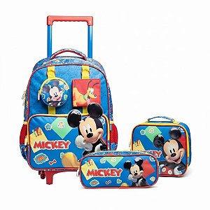 KIT Mochila Carrinho+ Estojo+ Lancheira Mickey