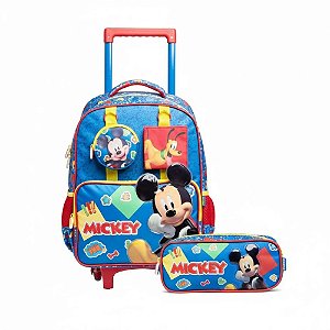 KIT Mochila Carrinho escolar + Estojo Duplo Mickey original