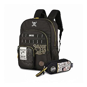 KIT Mochila Costas escolar +Estojo Duplo One Piece original