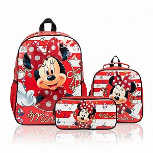 MOCHILA COSTAS INFANTIL+ ESTOJO DUPLO+LANCHEIRA MINNIE MOUSE