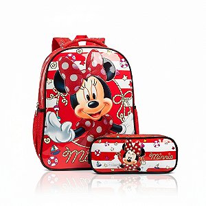 MOCHILA COSTAS INFANTIL + ESTOJO DUPLO MINNIE MOUSE MENINA