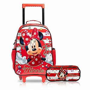 KIT MOCHILA CARRINHO+ ESTOJO DUPLO MINNIE MOUSE