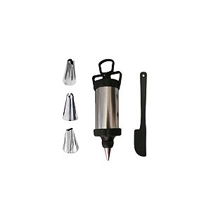 Conjunto Decoração Seringa De Alumínio + 4 Bicos + Espátula