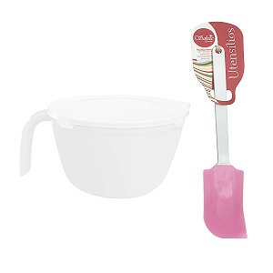 Tigela Inovar Branco Com Tampa 1,5L + Espátula de PVC Solrac