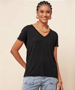 BLUSA CAMISETA MANGA CURTA DECOTE V